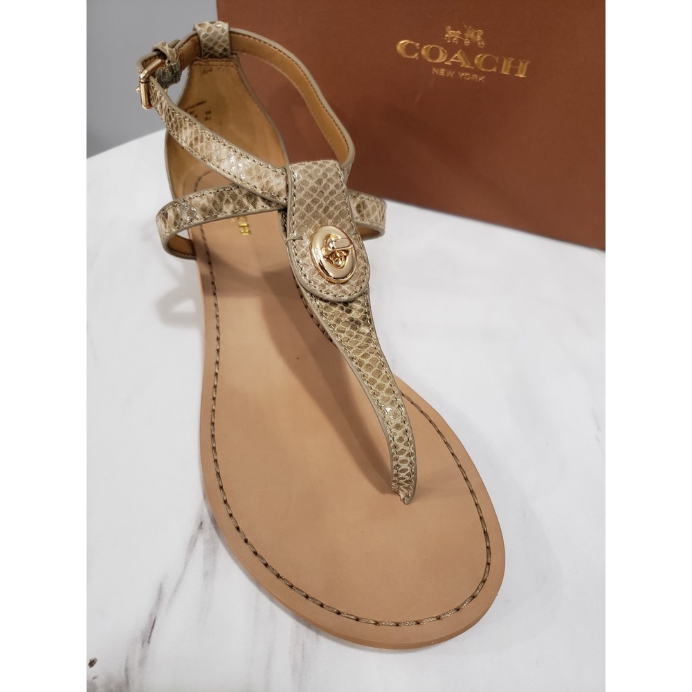 NEW‎ Coach Turnlock Leather Sandals Ingrid Snakeskin Snake Print Size 8.5 Womens - Picture 2 of 8